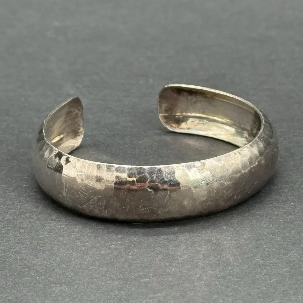 Heavy 24g Sterling Silver Hammered Cuff Bracelet Wide Concave Dome Bangle 925